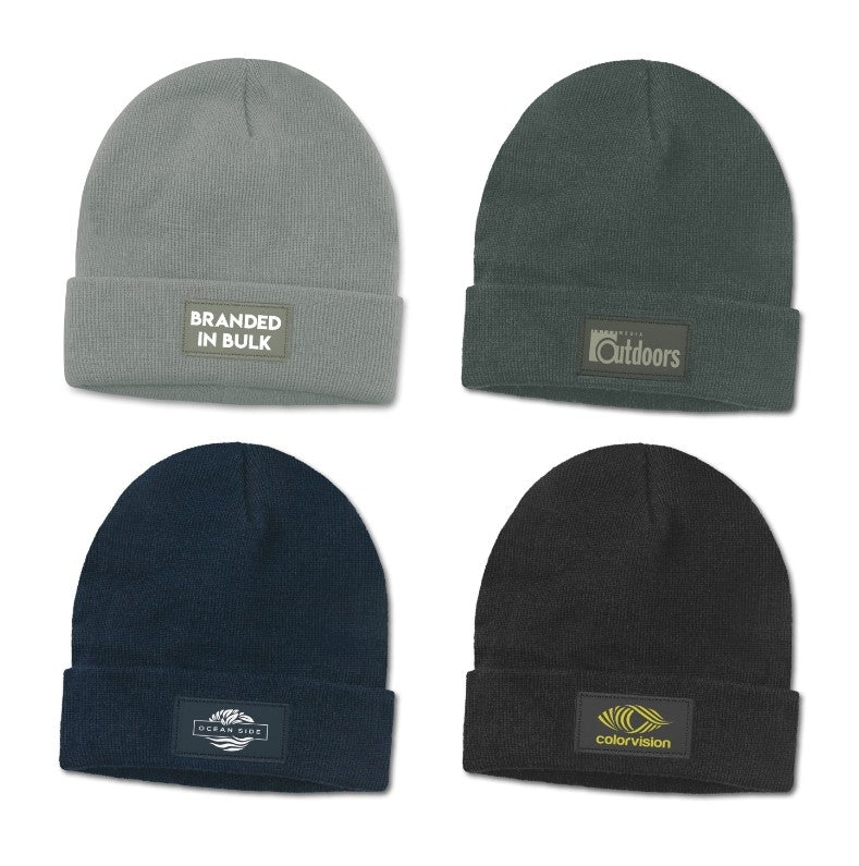 Vegan Leather Patch Promo Beanies